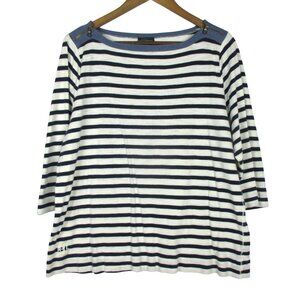 Lauren Ralph Lauren Top 1X White Blue Stripe Knit Boatneck Coastal Nautical